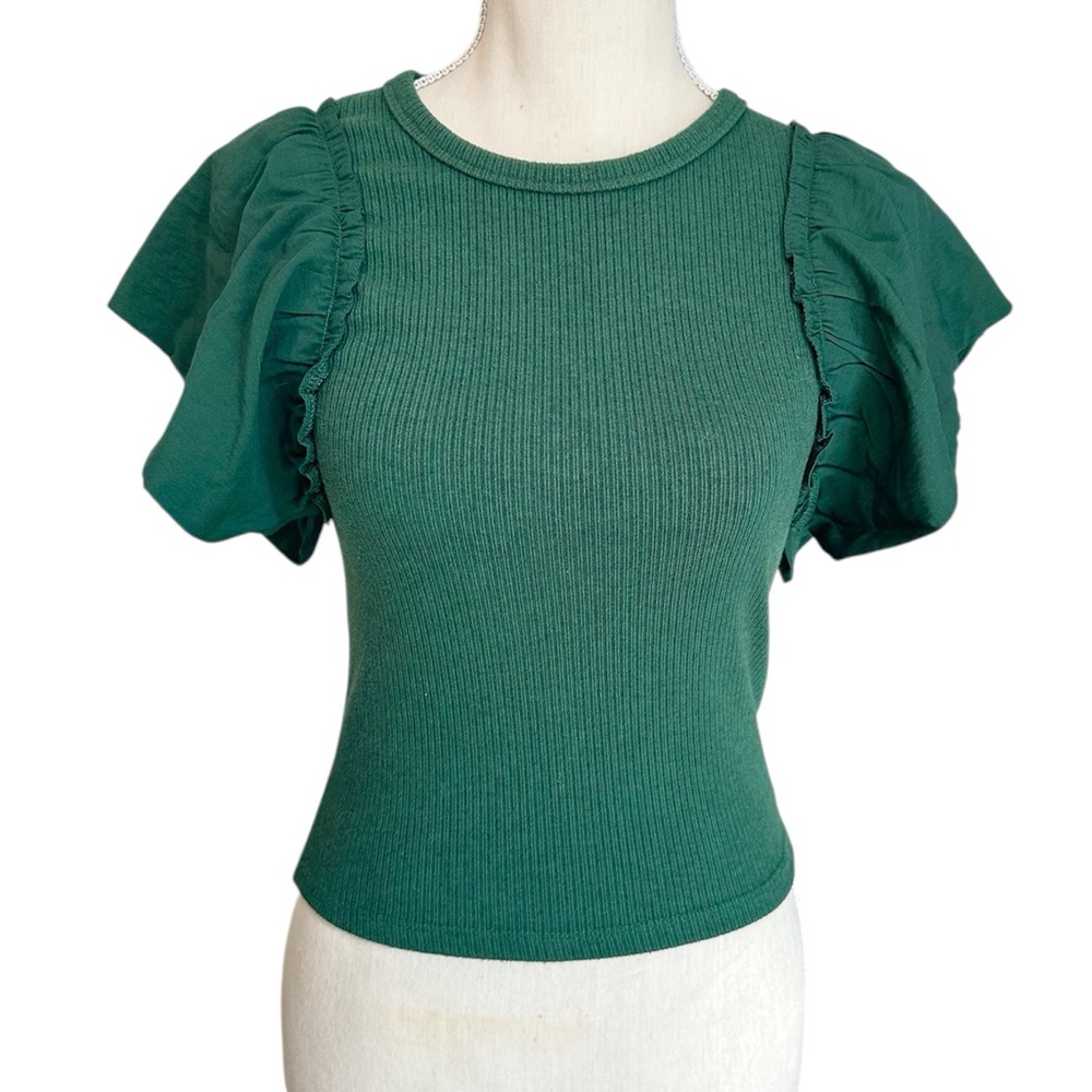 BB Dakota By Steve Madden Adela Top Forrest Green Ruffle Sleeve Women’s Size XS